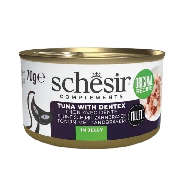 Schesir Tamamlayıcı Jöle İçinde Ton ve Sinarit Balıklı Yetişkin Konserve Kedi Maması