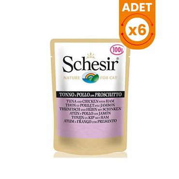 Schesir Ton Balıklı Tavuklu ve Jambonlu Pouch Konserve Yetişkin Kedi Maması