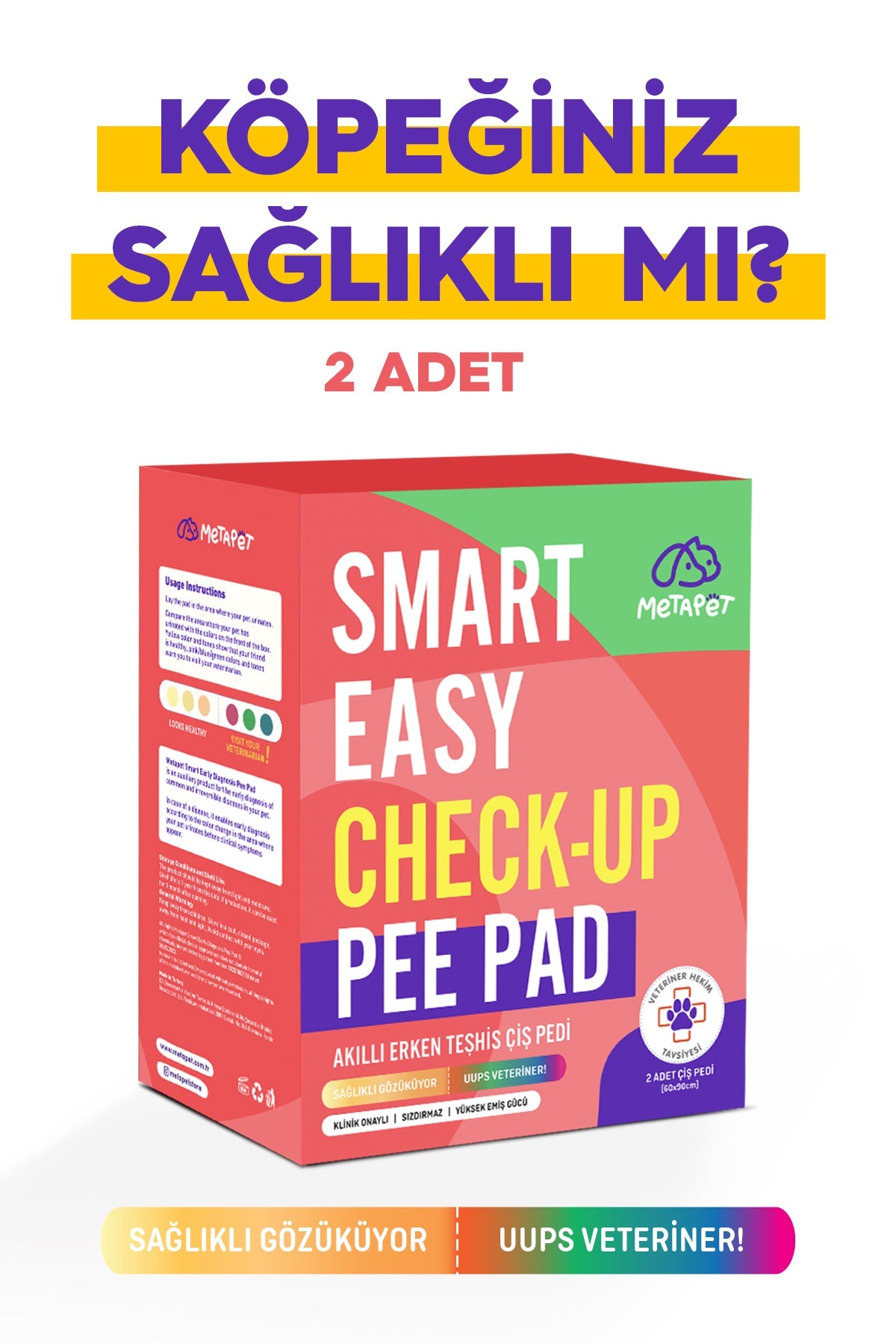 Renk Değiştiren Akıllı Köpek Çiş Pedi, Erken Teşhis Sağlık Göstergeli, Kokusuz Sağlık Bezi, 2 Adet | SRC: Barcode: 8683941901180