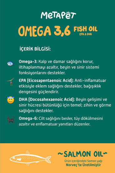 Kediler için Balık Yağı, Premium Norveç Somonu Yağı, Omega 3 ve 6, Yüksek EPA & DHA | SRC: Barcode: 8683941901401