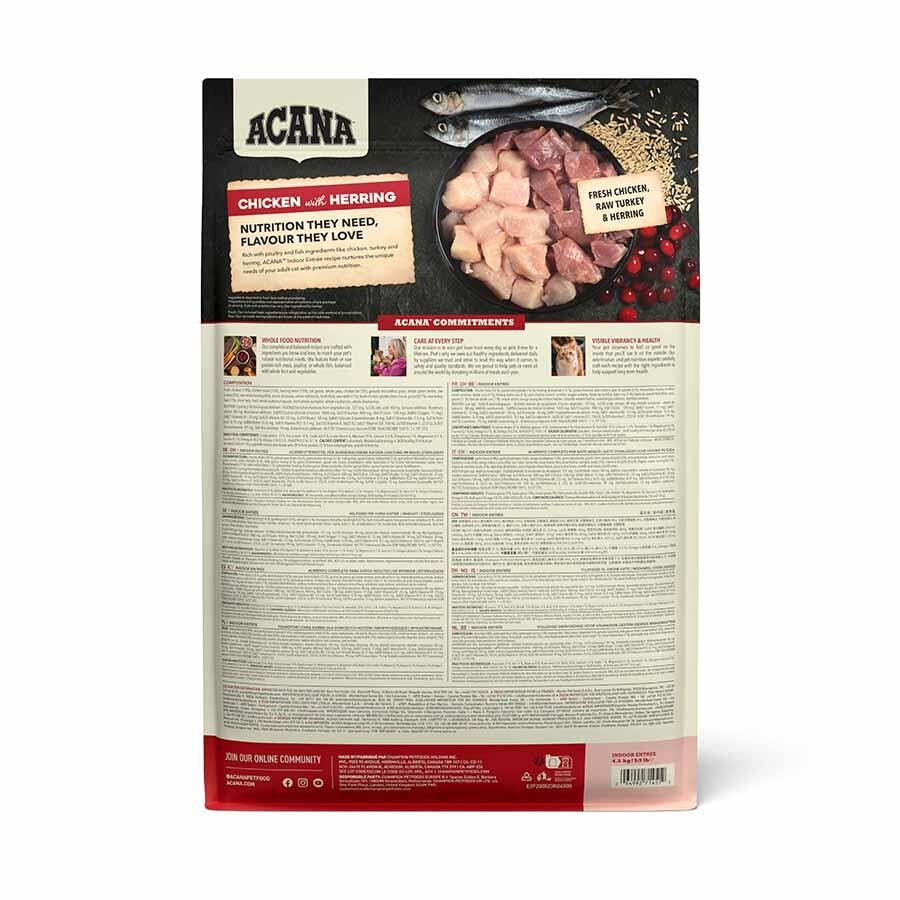 Acana Indoor Entree Tavuklu Ve Ringa Balıklı Kısırlaştırılmış Yetişkin Kedi Maması 4.5 KG | SRC: Barcode: 064992714512