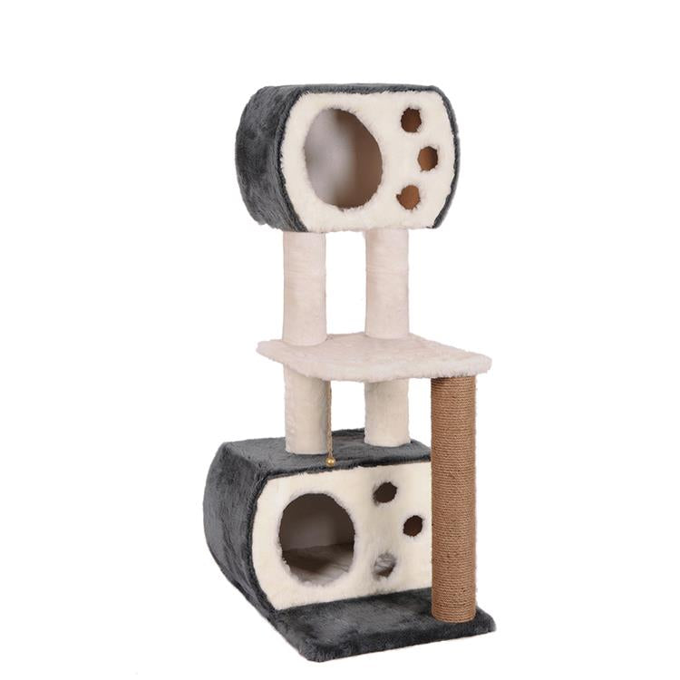 PetBurger | CatHome - Tırmalama Direkli , Geniş Platformlu ve Çok Katlı Peluş Kedi Evi 1 Adet Gri | SRC: Barcode: 0739394775590