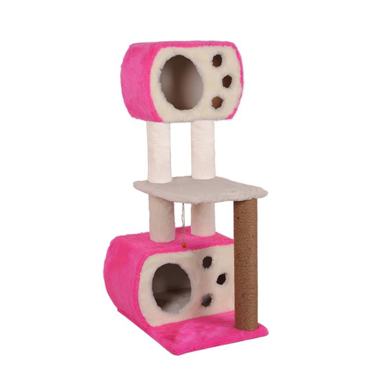 PetBurger | CatHome - Tırmalama Direkli , Geniş Platformlu ve Çok Katlı Peluş Kedi Evi 1 Adet Pembe | SRC: Barcode: 0739394775590