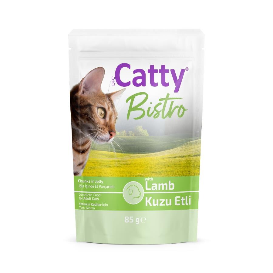 Catty Bistro Jöle İçinde Et Parçacıklı Kuzu Etli Yetişkin Kedi Konservesi 85 GR | SRC: Barcode: 8680542873694