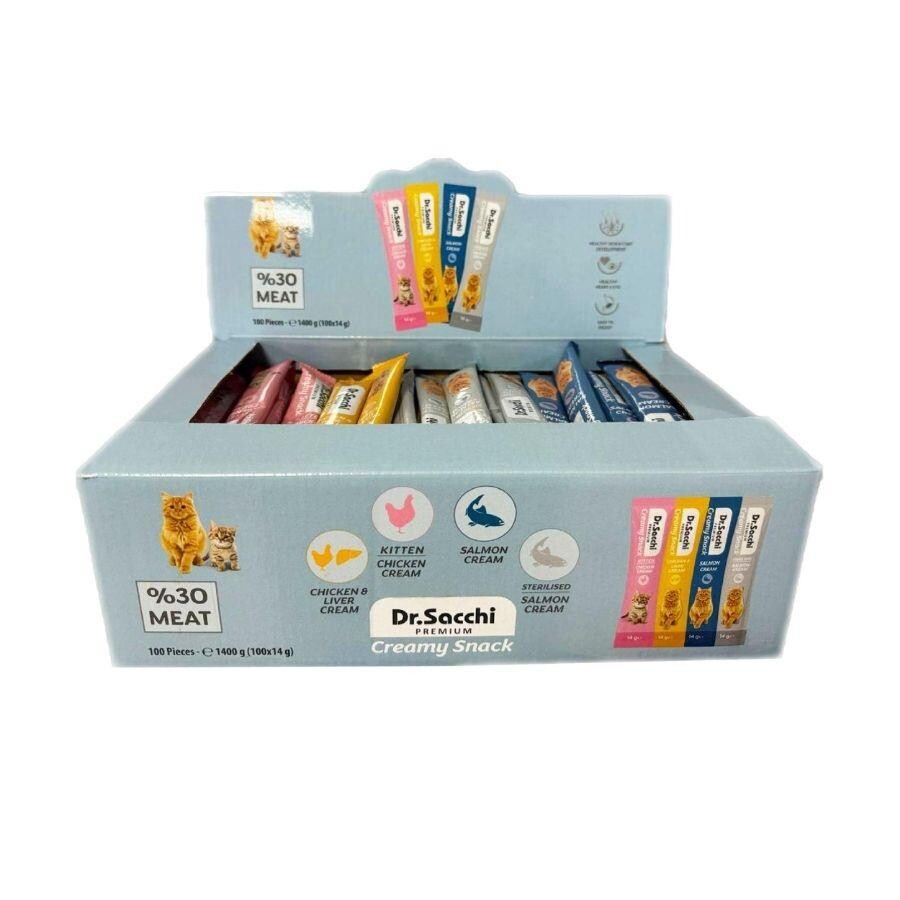 Dr. Sacchi Creamy Snack Karışık Lezzetler Sıvı Krema Kedi Ödülü Kutu 14 GR 100'LÜ | SRC: Barcode: 8690286595974