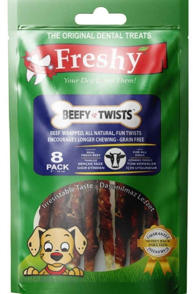 Freshy Beefy Twists Dental Sığır Etli Burgu Çubuk Köpek Ödülü 75 GR 13 CM 8'LI | SRC: Barcode: 8698595910280
