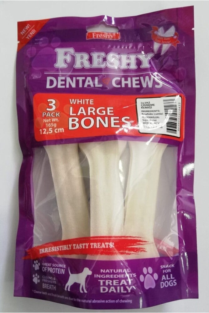 Freshy Press Deri Köpek Çiğneme Kemiği 55 GR 165 GR BEYAZ 3'LÜ | SRC: Barcode: 8698595910433
