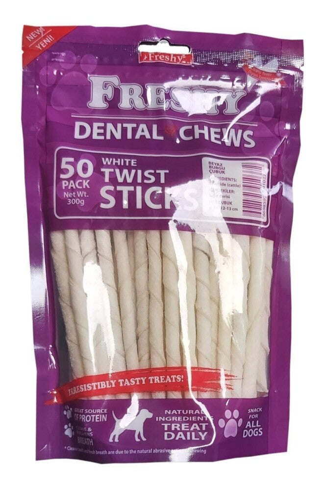 Freshy Dental Twists - Burgu Çubuk - Paket 300 GR BEYAZ 50'LI | SRC: Barcode: 8698595910372