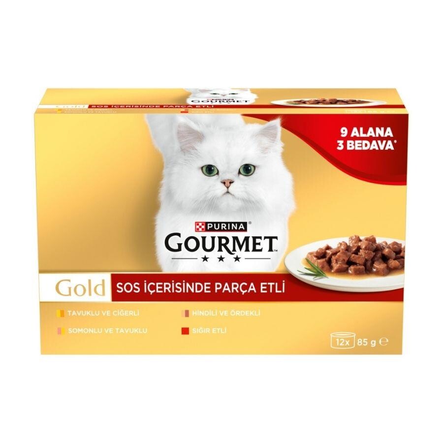 Gourmet Gold Soslu Parça Etli Karışık Çeşitli Yetişkin Kedi Konservesi 12 Al 9 Öde 85 GR | SRC: Barcode: 8445291929845