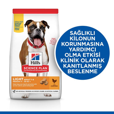 Hill's Science Plan Light Yetişkin Orta Irk Tavuklu Köpek Maması 2.5 KG | SRC: Barcode: 052742025339