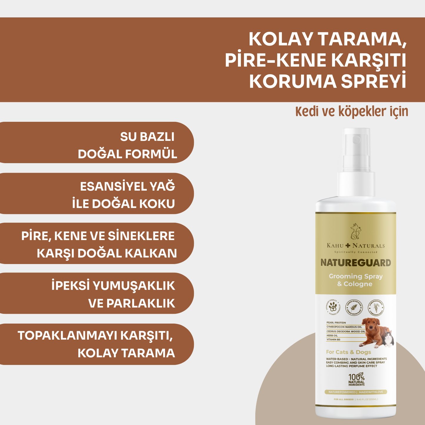 Kahu Naturals | NatureGuard, Kolay Tarama, Tüy ve Deri Bakımı, Zararlılara Karşı Doğal Koruma, Organik Parfüm,250 ml | SRC: Barcode: 8684646757171.0