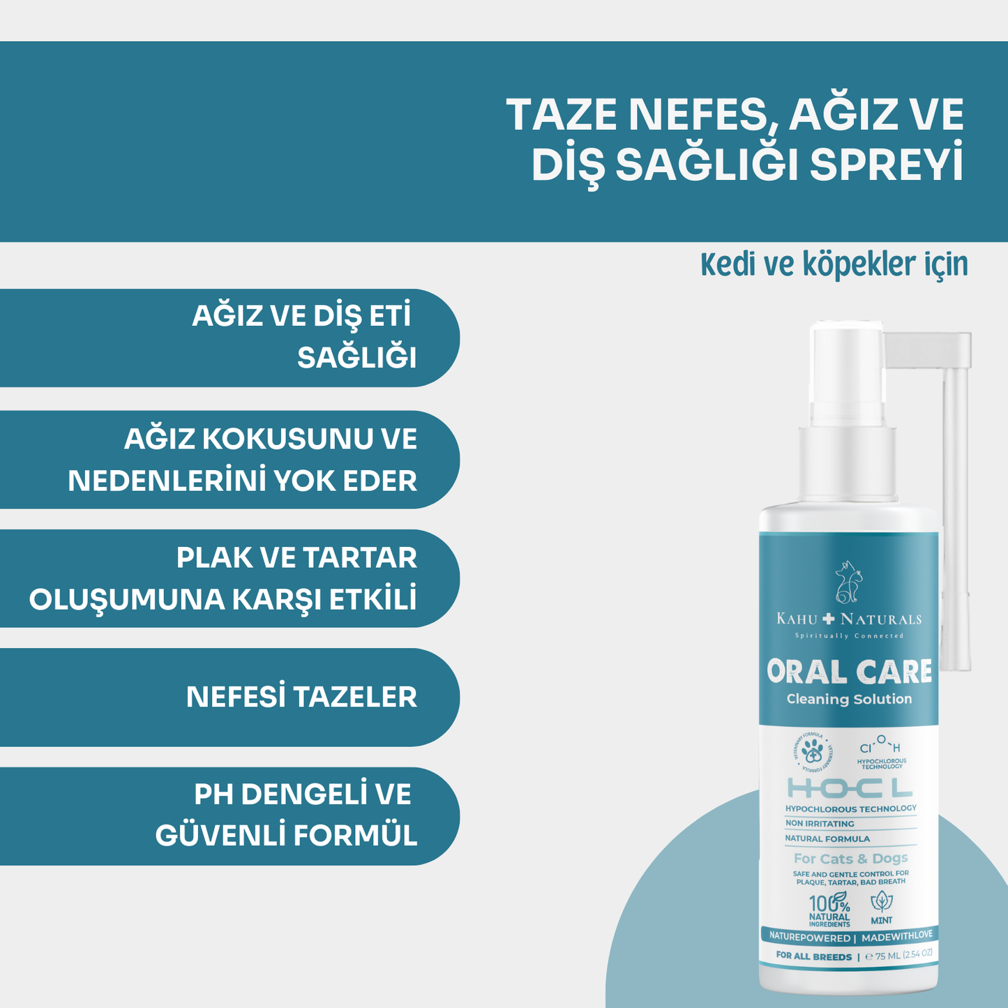 Kahu Naturals | Ağız Temizleme Solüsyonu, Taze Nefes, Tartar Plak Önleyici, Kedi ve Köpek, 75 ml | SRC: Barcode: 8684646757218.0