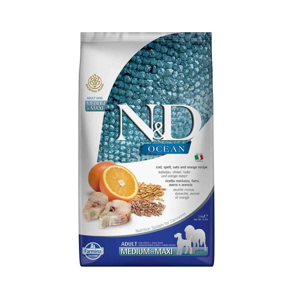 N&d Ocean Düşük Tahıllı Balıklı Ve Portakallı Orta Ve Büyük Irk Yetişkin Köpek Maması 2.5 KG | SRC: Barcode: 8010276036629