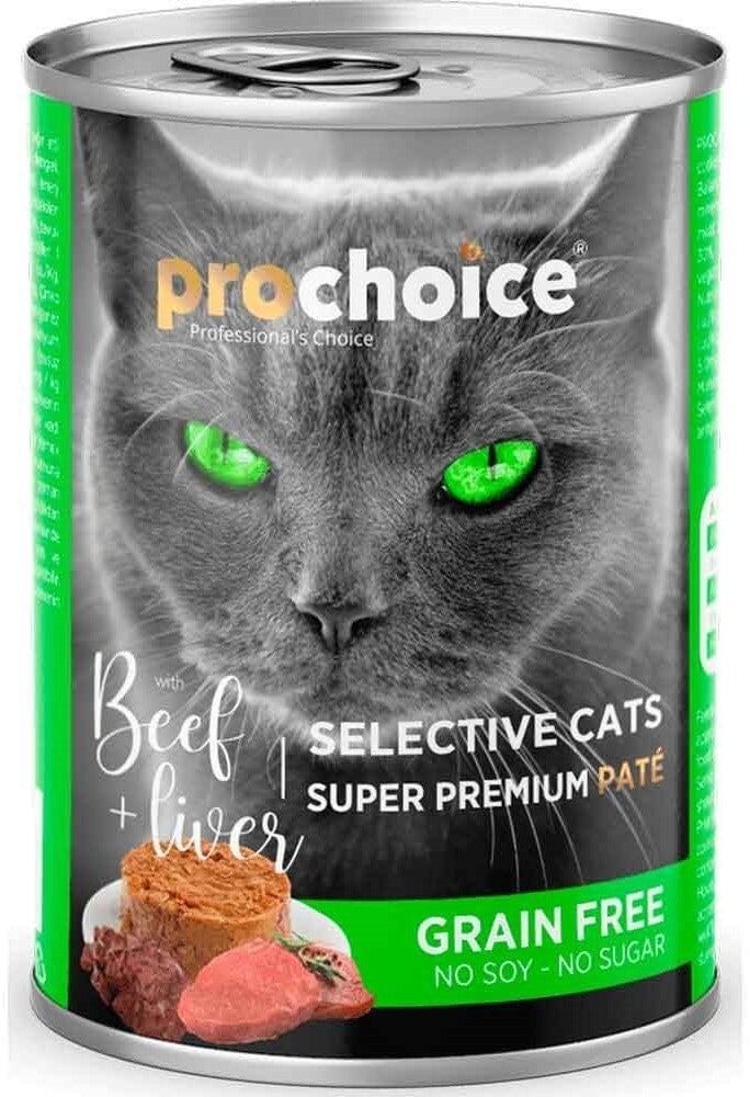 Prochoice Seçici Kediler İçin Sığır Etli Ciğerli Tahılsız Ezme Yetişkin Kedi Konservesi 400 GR | SRC: Barcode: 8681465603757