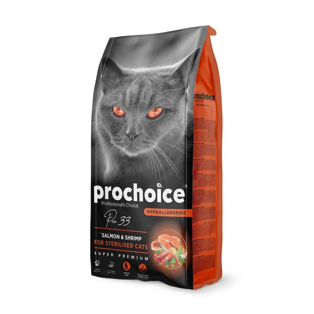Prochoice Pro 33 Somonlu Ve Karidesli Düşük Tahıllı Kısırlaştırılmış Kedi Maması 15 KG | SRC: Barcode: 8681465601456