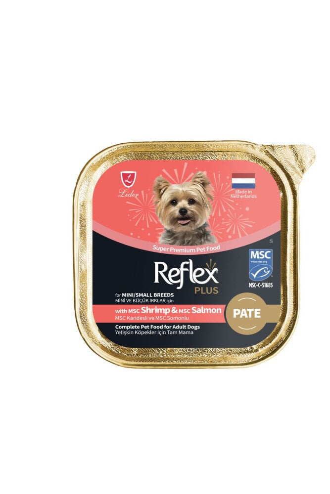 Reflex Plus Alu Tray Karides Ve Somonlu Pate Kıyılmış Küçük Irk Yetişkin Köpek Konservesi 85 GR | SRC: Barcode: 8698995032797