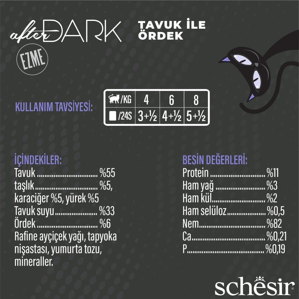 Schesir After Dark Pate Tavuk Etli Ve Ördek Etli Tahılsız Yetişkin Kedi Konservesi 80 GR | SRC: Barcode: 8005852142313