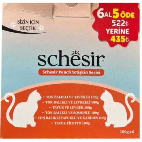 Schesir Pouch Deniz Mahsulleri Serisi Yetişkin Kedi Konservesi (6 Al 5 Öde) 85 GR | SRC: Barcode: 8681612752116