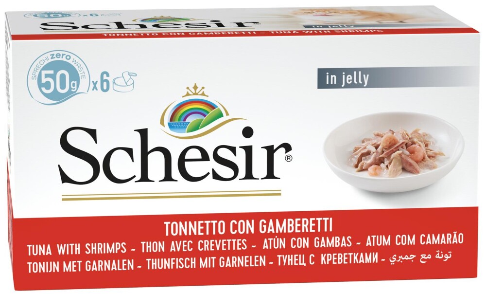 Schesir Tam Ve Dengeli Ton Balığı Ile Karidesli Jöle İçinde Kedi Konservesi Multipack 6X50G | SRC: Barcode: 8005852753014