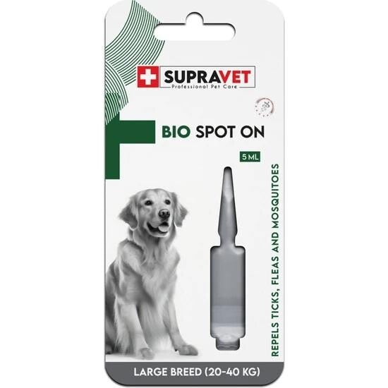 Supravet Büyük Irk Köpek Deri Ve Tüy Bakım Yağı; Bit. Pire. Kene Dış Parazit Ense Damlası 20-40 KG 5 ML | SRC: Barcode: 8680589182834