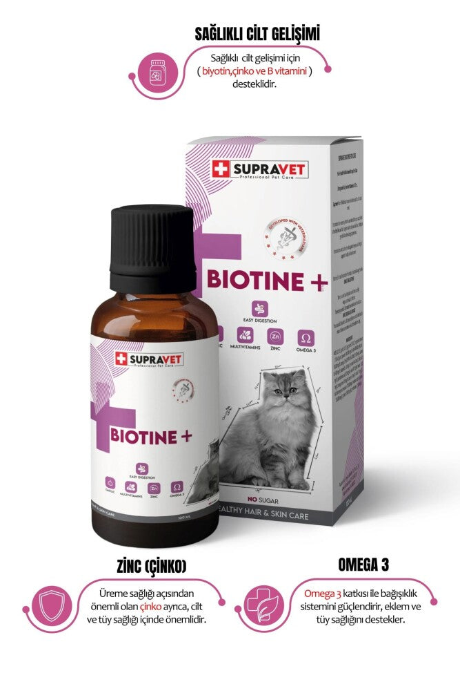 Supravet Plus B For Cats Biotine Damla Zinc Multi Vitamin (kediler İçin Tüy Sağlığı Damlası) 100 ML | SRC: Barcode: 8680589181295