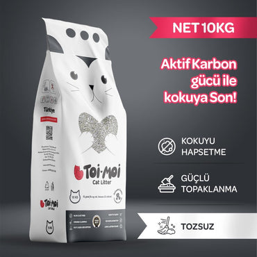 Toi Moi Aktif Karbonlu İnce Taneli Topaklanan Bentonit Kedi Kumu 10 KG | SRC: Barcode: 8684438690105