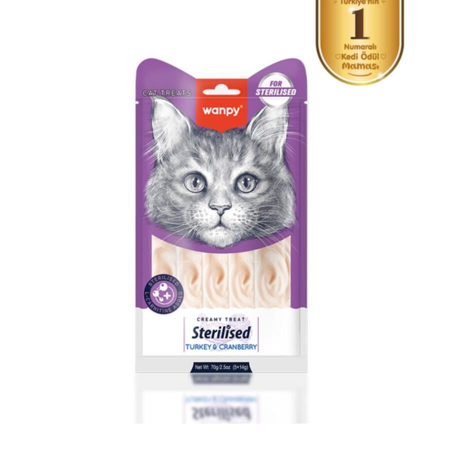 Wanpy Hindi & Kızılcıklı Kısırlaştırılmış Kedi Krema Ödülü 5×14 GR | SRC: Barcode: 6927749874058