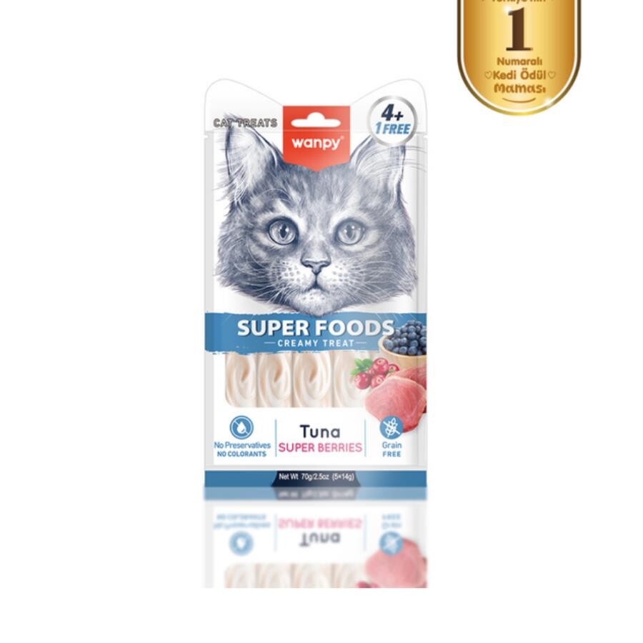 Wanpy Superfood Ton Balıklı. Yaban Mersini & Kızılcıklı Krema Kedi Ödülü 5×14 GR | SRC: Barcode: 6927749874102