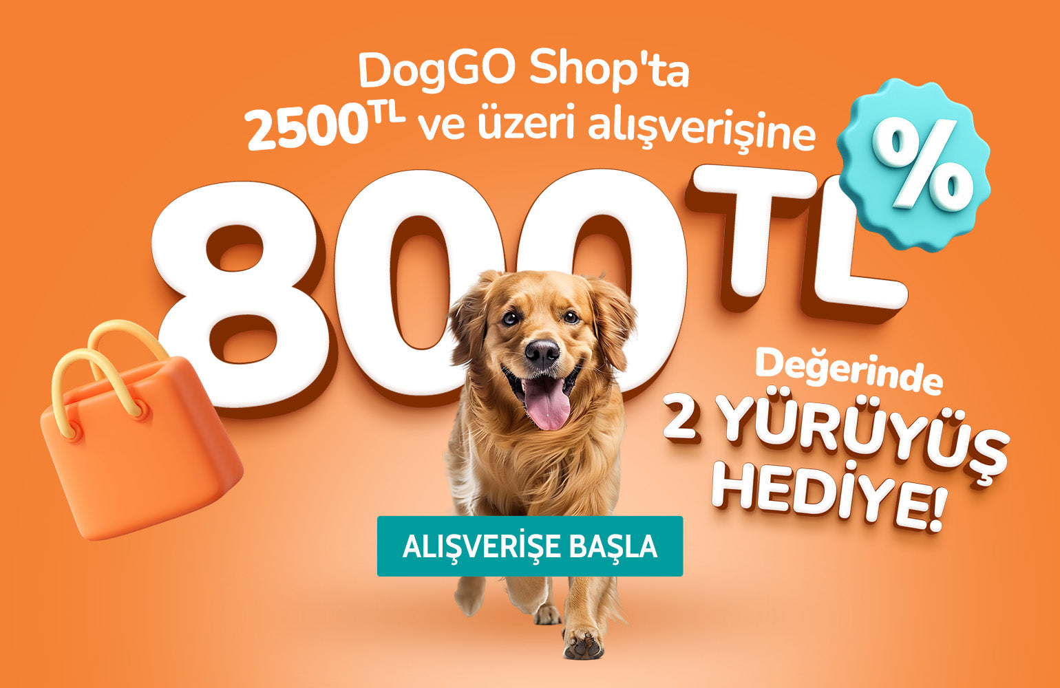 DogGO Shop'ta 2500TL ve üzeri alışverişine 800TL değerinde 2 yürüyüş hediye | SRC: Desktop Banner