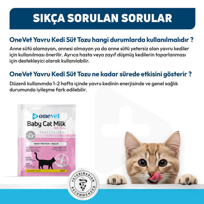 OneVet Baby Cat Milk Sindirim ve Büyüme Destekleyici Yavru ve Anne Kedi Süt Tozu