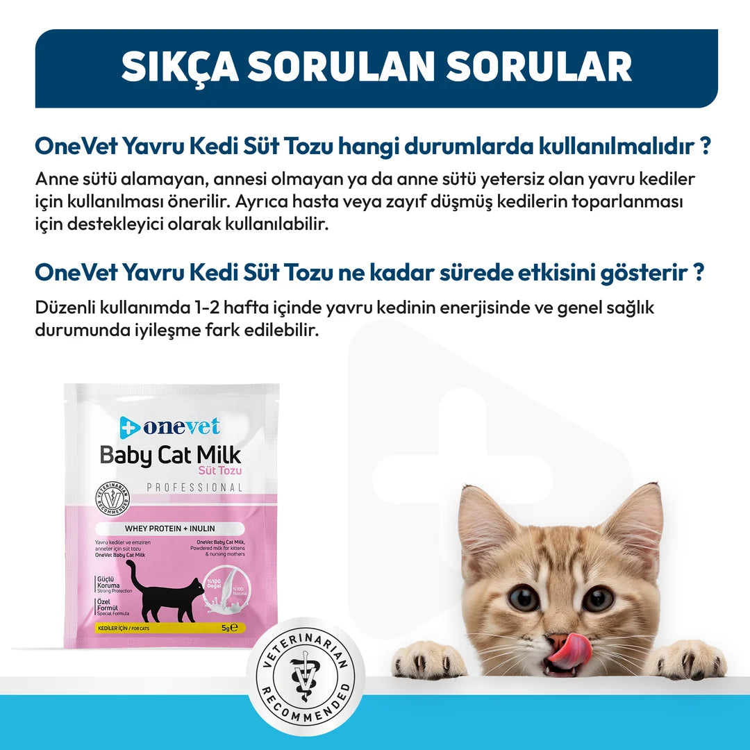 OneVet Baby Cat Milk Sindirim ve Büyüme Destekleyici Yavru ve Anne Kedi Süt Tozu