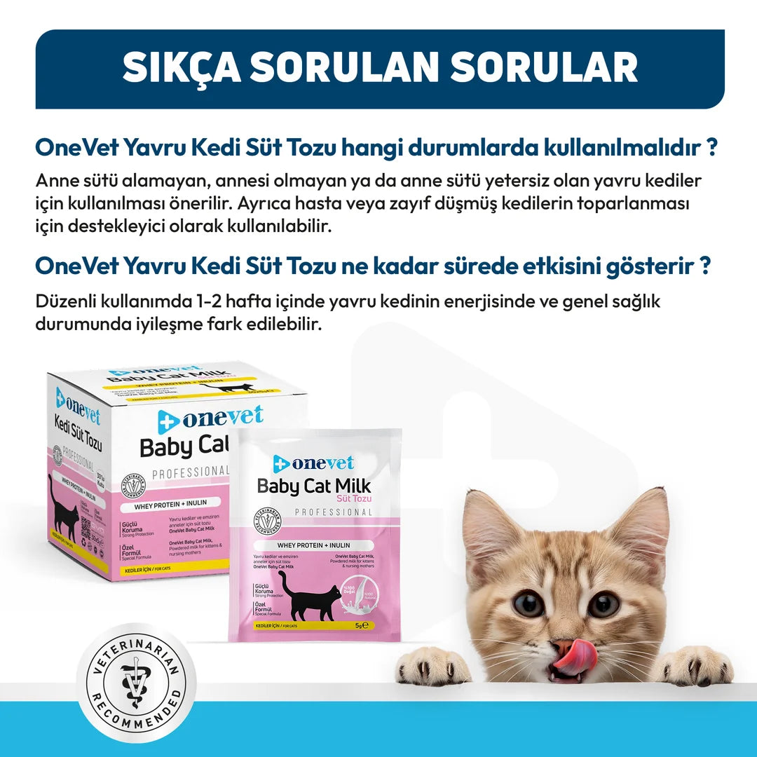 OneVet Baby Cat Milk Sindirim ve Büyüme Destekleyici Yavru ve Anne Kedi Süt Tozu