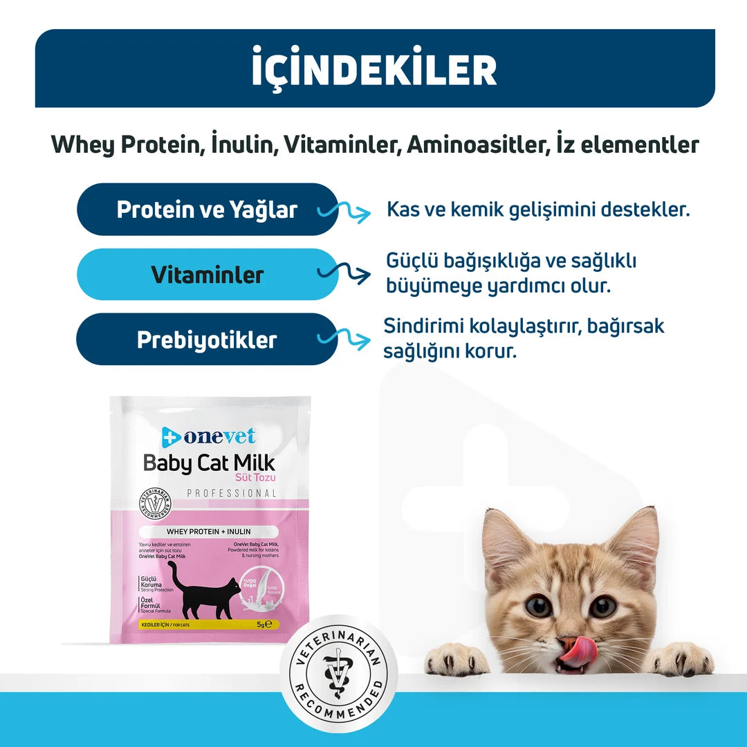 OneVet Baby Cat Milk Sindirim ve Büyüme Destekleyici Yavru ve Anne Kedi Süt Tozu
