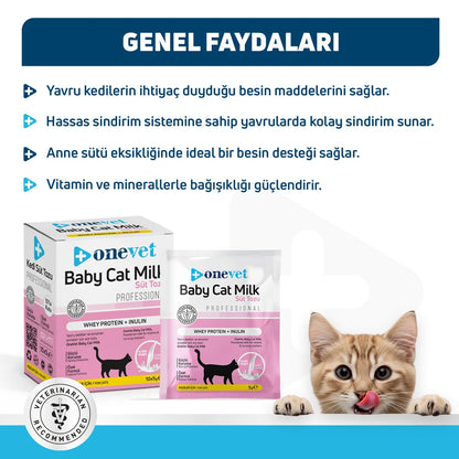 OneVet Baby Cat Milk Sindirim ve Büyüme Destekleyici Yavru ve Anne Kedi Süt Tozu