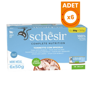 Schesir Tam ve Dengeli Jöle İçinde Ton Balıklı ve Levrekli Yetişkin Konserve Kedi Maması