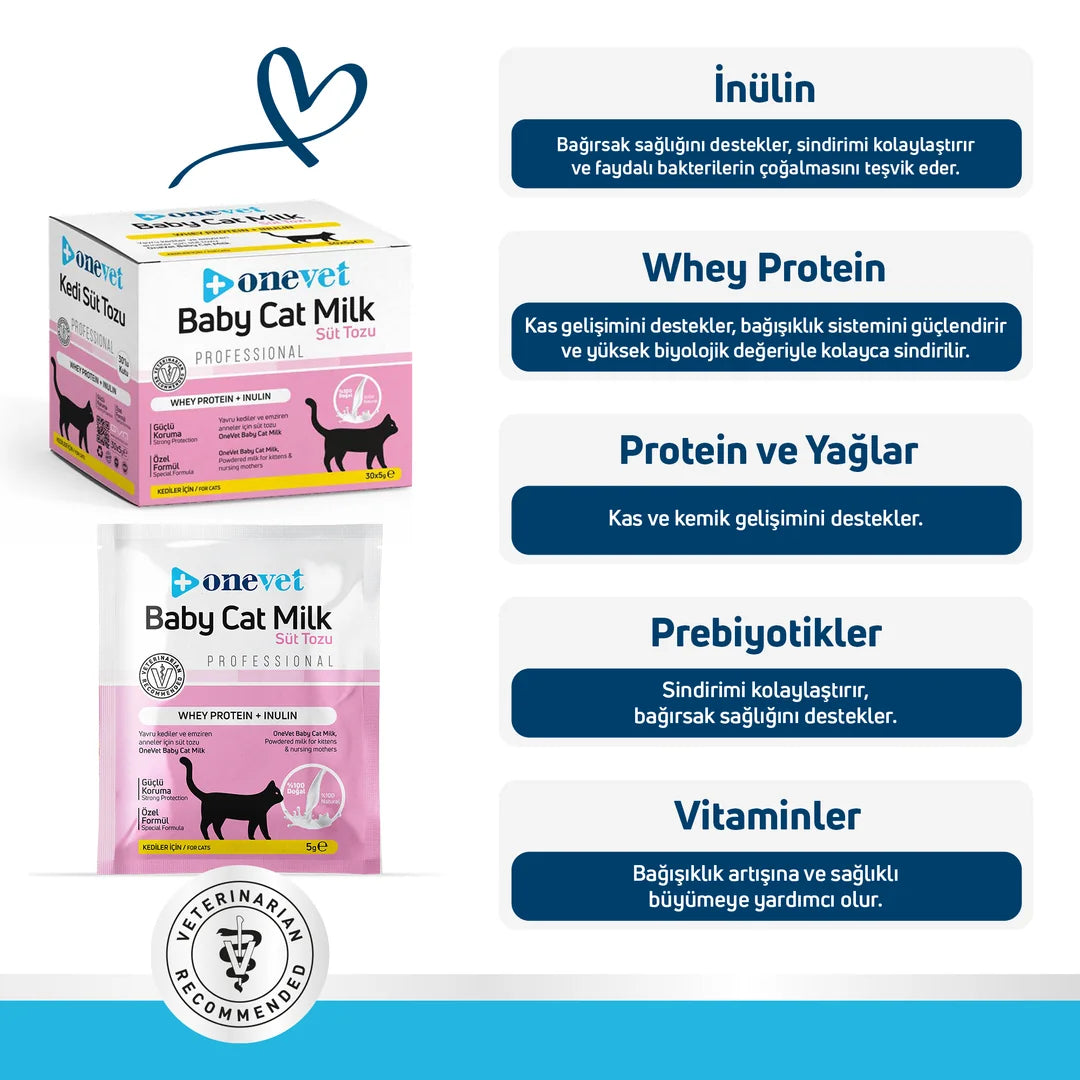 OneVet Baby Cat Milk Sindirim ve Büyüme Destekleyici Yavru ve Anne Kedi Süt Tozu