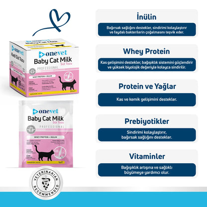 OneVet Baby Cat Milk Sindirim ve Büyüme Destekleyici Yavru ve Anne Kedi Süt Tozu