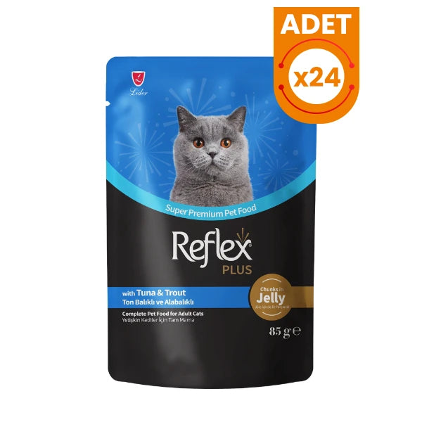 Reflex Plus Jöle İçinde Ton Balıklı ve Alabalıklı Pouch Yetişkin Konserve Kedi Maması