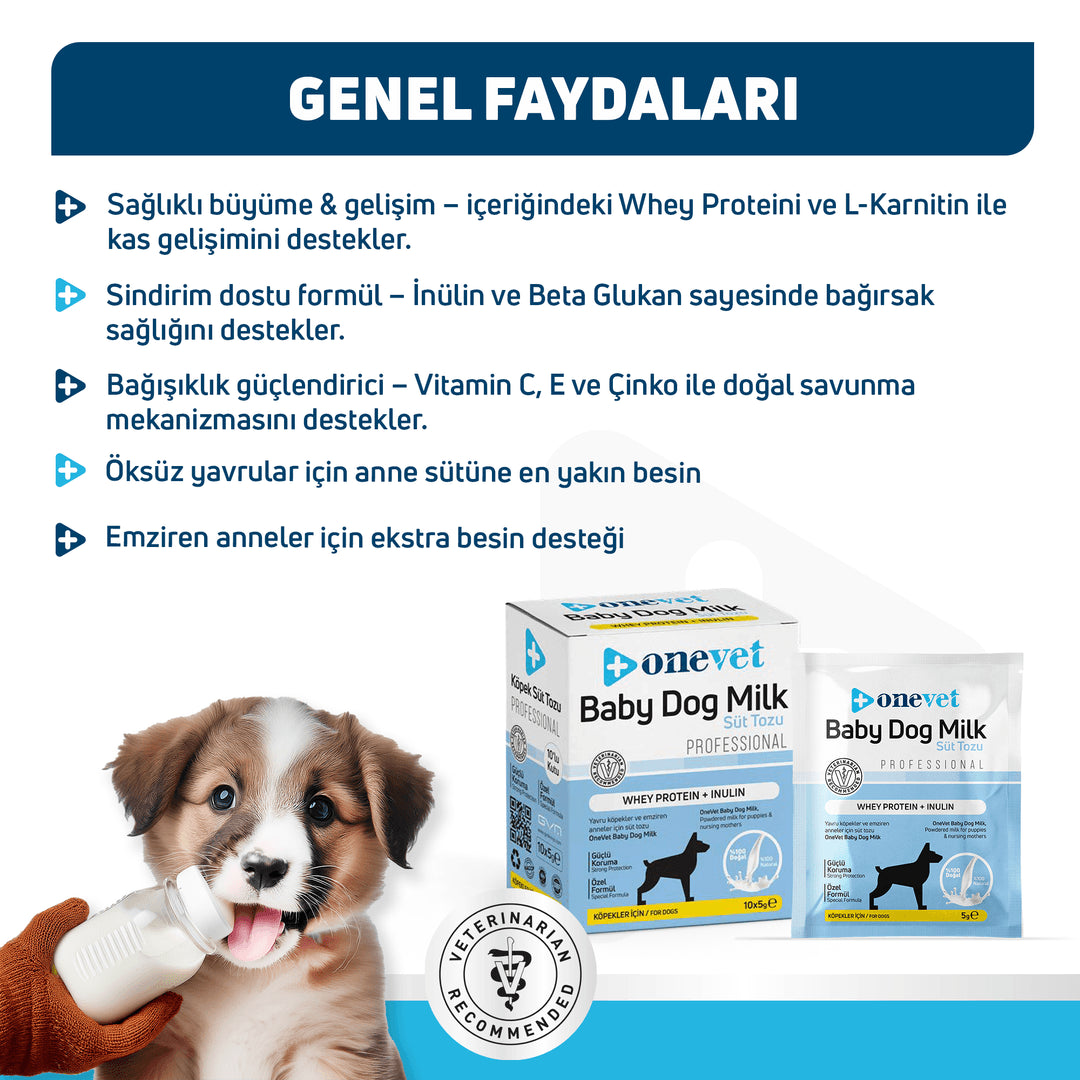 OneVet Baby Dog Milk Sindirim ve Büyüme Destekleyici Yavru ve Anne Köpek Süt Tozu