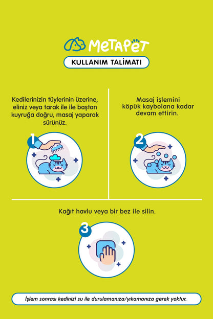 Yavru ve Hassas Ciltli Kediler için Kuru Şampuan, Doğal Tüy Bakımı, Durulanmayan Susuz Köpük  | SRC: Barcode: 8683941900015