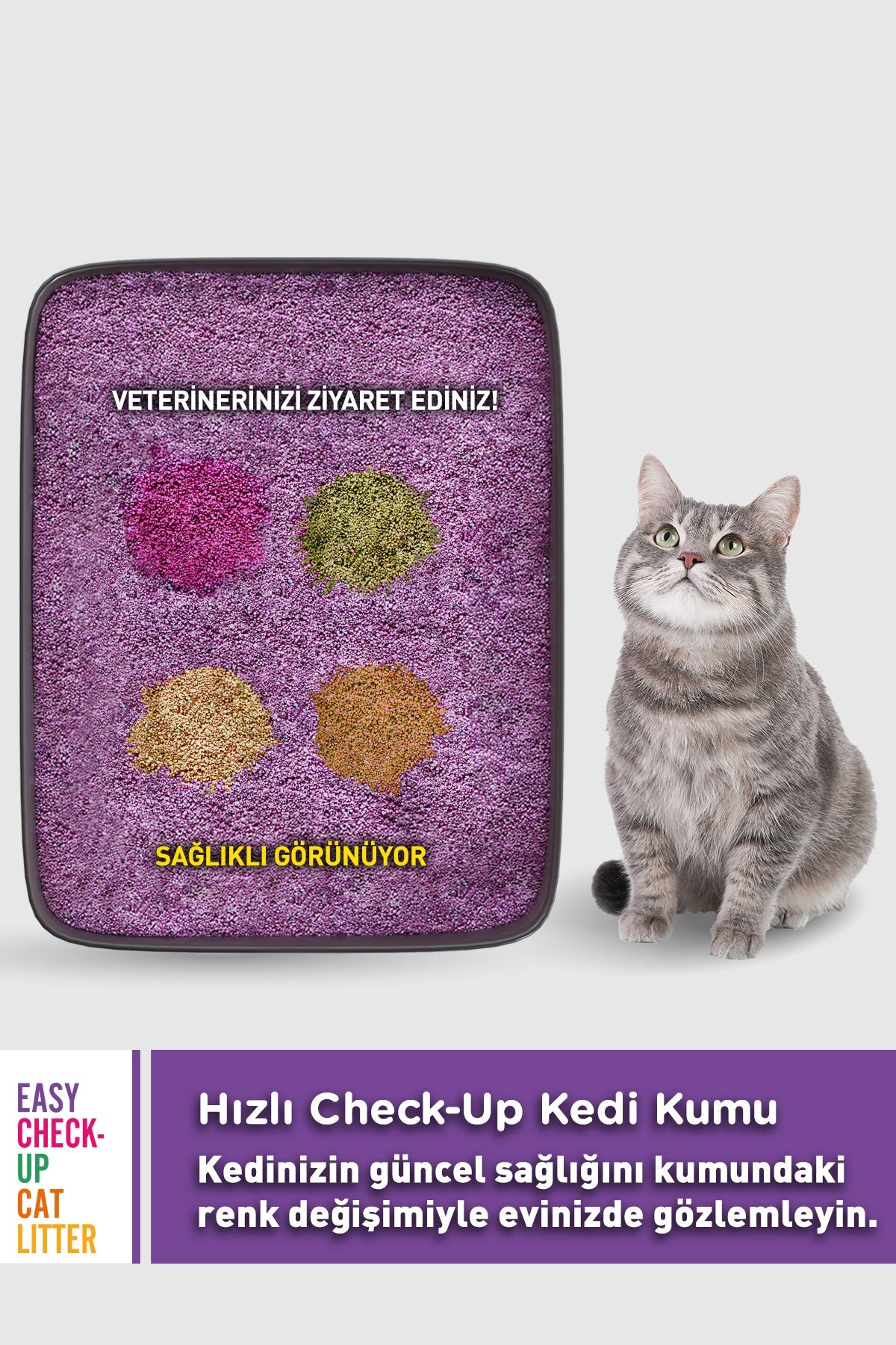 Renk Değiştiren Akıllı Kedi Kumu, Hızlı Check-Up Sağlık Göstergeli, Kokusuz Doğal Topaklaşan Bentonit, 2,6 L  | SRC: Barcode: 8683941900442