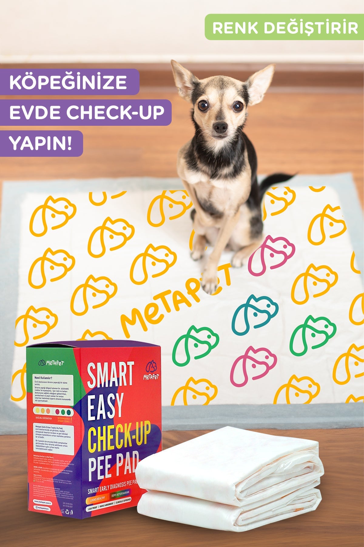 Renk Değiştiren Akıllı Köpek Çiş Pedi, Erken Teşhis Sağlık Göstergeli, Kokusuz Sağlık Bezi, 2 Adet  | SRC: Barcode: 8683941901180