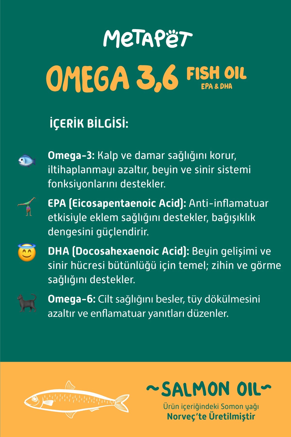 Kediler için Balık Yağı, Premium Norveç Somonu Yağı, Omega 3 ve 6, Yüksek EPA & DHA  | SRC: Barcode: 8683941901401