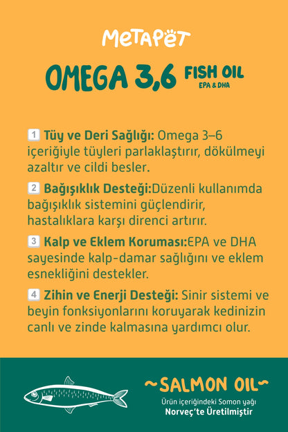 Kediler için Balık Yağı, Premium Norveç Somonu Yağı, Omega 3 ve 6, Yüksek EPA & DHA  | SRC: Barcode: 8683941901401