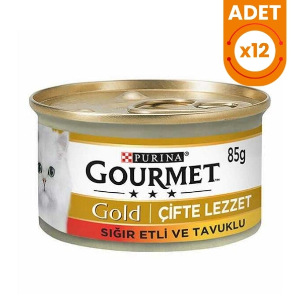 Gourmet Gold Çifte Lezzet Sığır ve Tavuk Etli Yetişkin Konserve Kedi Maması