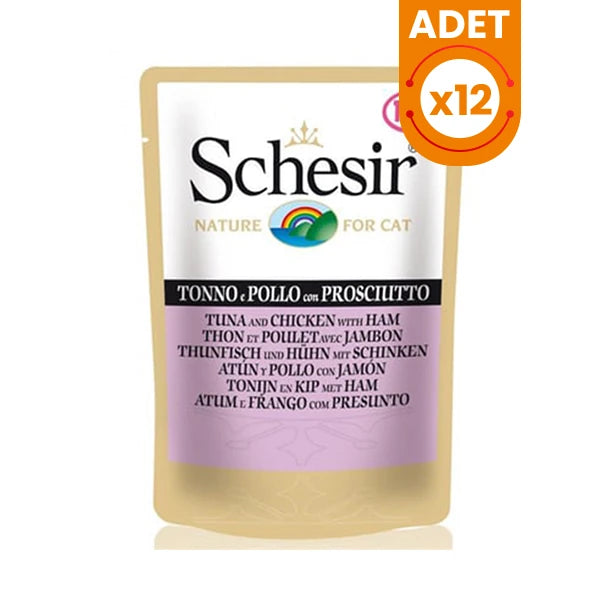 Schesir Ton Balıklı Tavuklu ve Jambonlu Pouch Konserve Yetişkin Kedi Maması