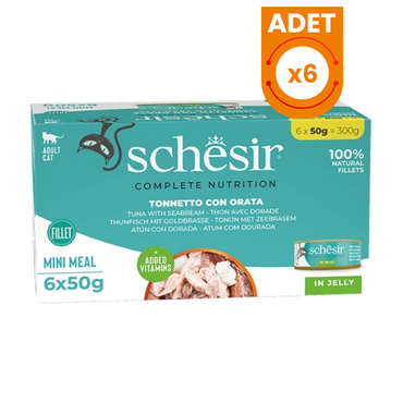 Schesir Tam ve Dengeli Jöle İçinde Ton Balıklı ve Çipuralı Yetişkin Konserve Kedi Maması