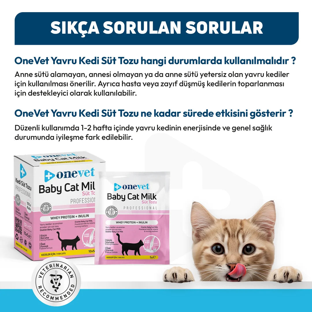 OneVet Baby Cat Milk Sindirim ve Büyüme Destekleyici Yavru ve Anne Kedi Süt Tozu