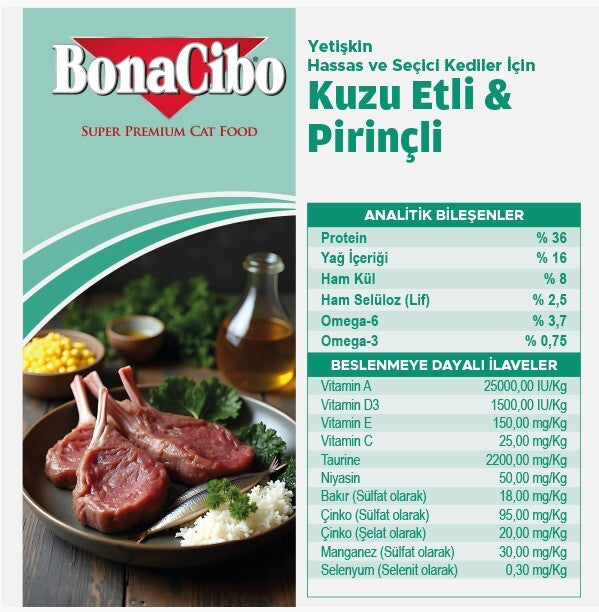 Bonacibo Kuzu Etli Ve Pirinçli Yetişkin Kedi Maması 2 KG  | SRC: Barcode: 8694686406120