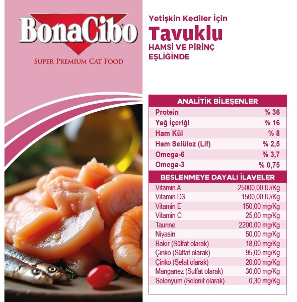 Bonacibo Tavuklu (hamsi Ve Pirinç Eşliğinde) Yetişkin Kedi Maması 15 KG  | SRC: Barcode: 8694686406953